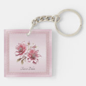 Modern Pink Flowers Keychain キーホルダー (裏面)