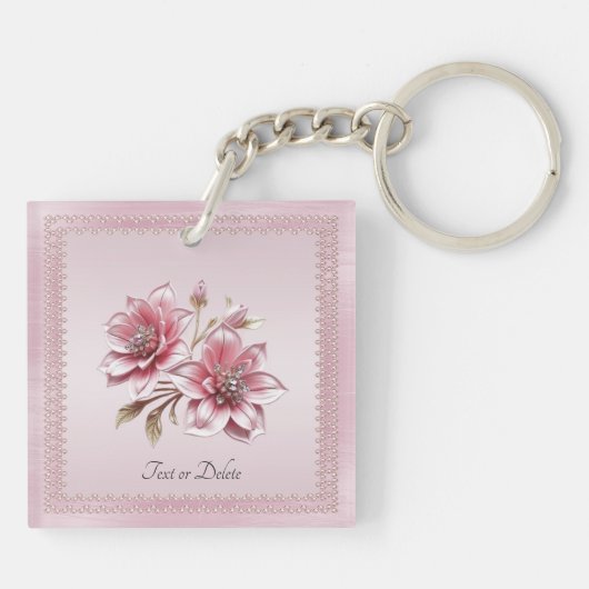 Modern Pink Flowers Keychain キーホルダー (裏面)