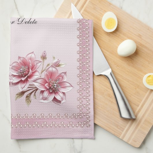 Modern Pink Flowers Kitchen Towel キッチンタオル (四つ折り)