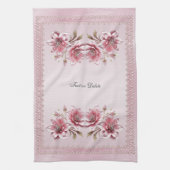 Modern Pink Flowers Kitchen Towel キッチンタオル (縦)