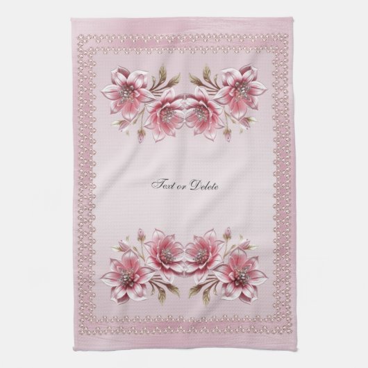 Modern Pink Flowers Kitchen Towel キッチンタオル (縦)