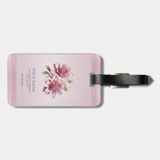 Modern Pink Flowers Luggage Tag ラゲッジタグ (裏面横)