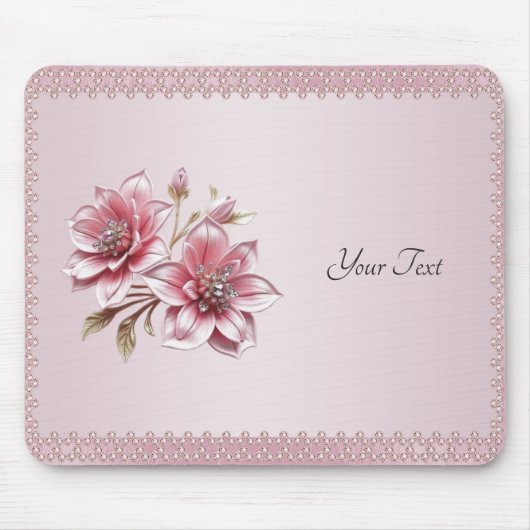 Modern Pink Flowers Mousepad マウスパッド (正面)