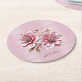Modern Pink Flowers Paper Coaster ラウンドペーパーコースター (アングル)