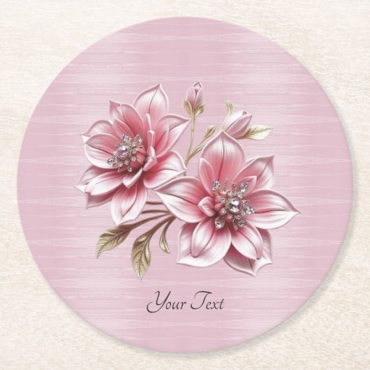 Modern Pink Flowers Paper Coaster ラウンドペーパーコースター (正面)