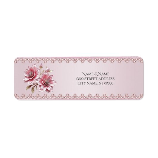 Modern Pink Flowers Return Address Label ラベル (正面)