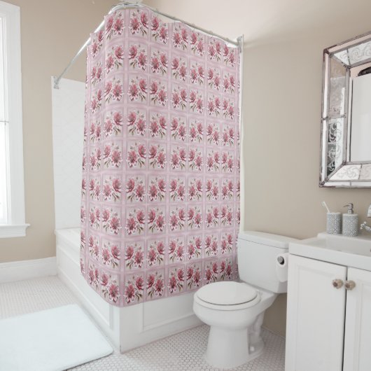 Modern Pink Flowers Shower Curtain シャワーカーテン (インサイチュ)
