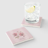 Modern Pink Flowers Stone Coaster ストーンコースター (横)