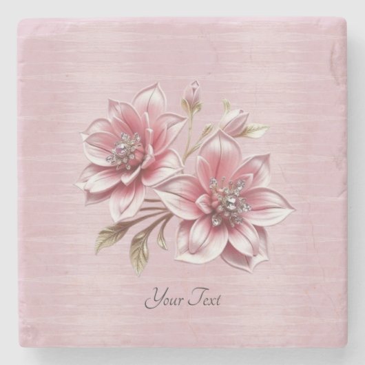 Modern Pink Flowers Stone Coaster ストーンコースター (正面)