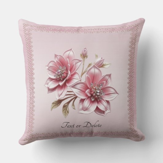 Modern Pink Flowers Throw Pillow クッション (裏面)