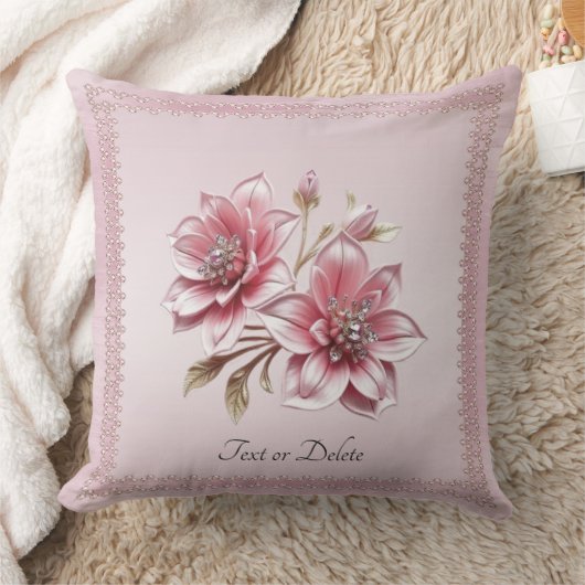 Modern Pink Flowers Throw Pillow クッション (ブランケット)