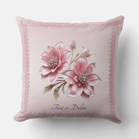 Modern Pink Flowers Throw Pillow クッション (正面)