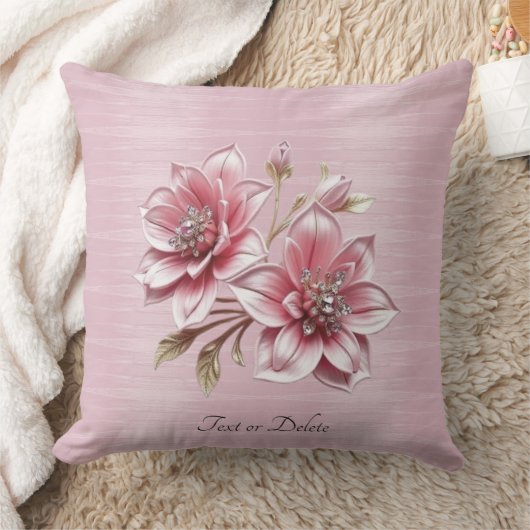 Modern Pink Flowers Throw Pillow クッション (ブランケット)