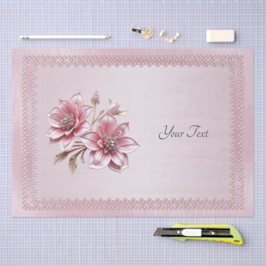Modern Pink Flowers Tissue Paper 薄葉紙 (クラフト)