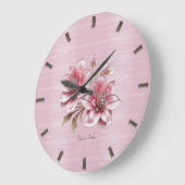 Modern Pink Flowers Wall Clock ラージ壁時計 (傾斜)