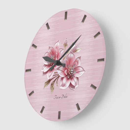 Modern Pink Flowers Wall Clock ラージ壁時計 (傾斜)