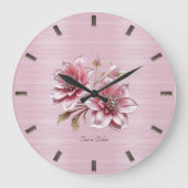 Modern Pink Flowers Wall Clock ラージ壁時計 (正面)