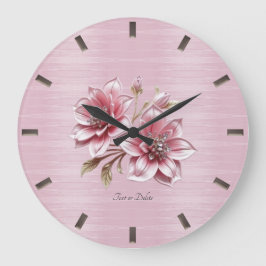 Modern Pink Flowers Wall Clock ラージ壁時計