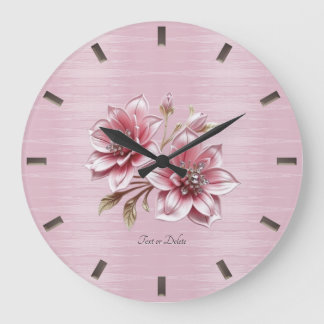 Modern Pink Flowers Wall Clock ラージ壁時計