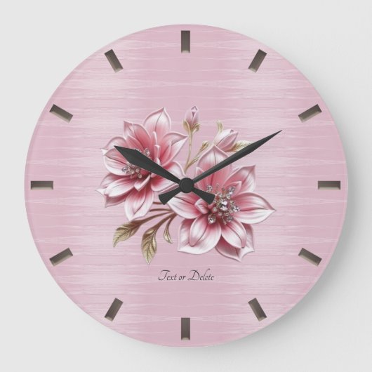 Modern Pink Flowers Wall Clock ラージ壁時計 (正面)