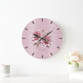 Modern Pink Flowers Wall Clock ラージ壁時計 (ホーム)