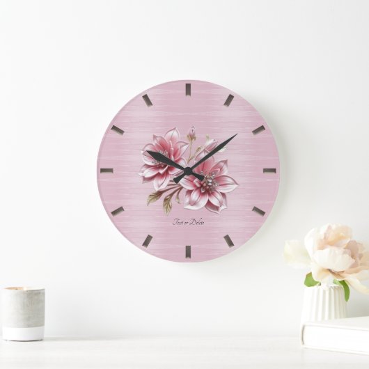 Modern Pink Flowers Wall Clock ラージ壁時計 (ホーム)