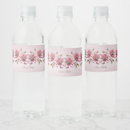 Modern Pink Flowers Water Bottle Label ペットボトルラベル