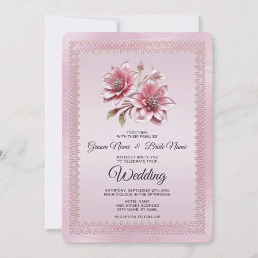 Modern Pink Flowers Wedding Invitation 招待状 (正面)