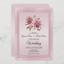 Modern Pink Flowers Wedding Invitation