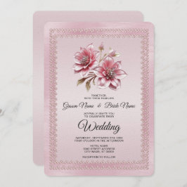 Modern Pink Flowers Wedding Invitation 招待状