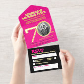 Modern pink foil two photos 70th Birthday オールインワン招待状 (切り取り部)
