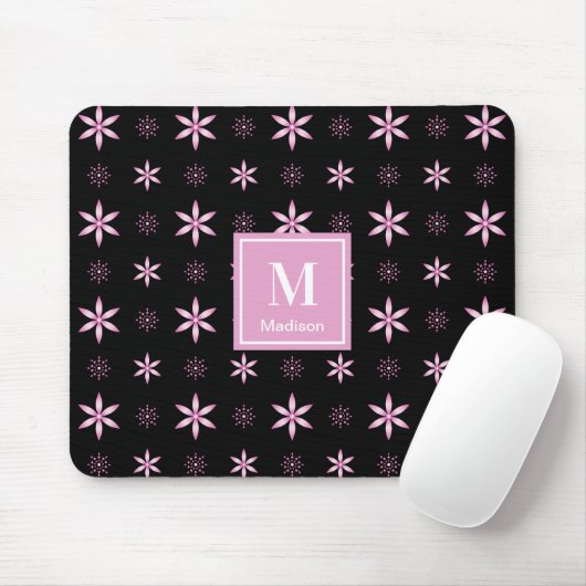 Modern Pink Geometric Floral Monogram Mouse Pad マウスパッド (マウス)