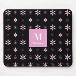 Modern Pink Geometric Floral Monogram Mouse Pad マウスパッド