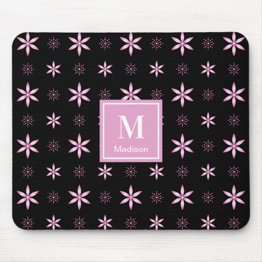 Modern Pink Geometric Floral Monogram Mouse Pad マウスパッド (正面)