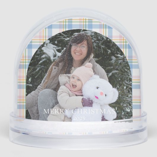 Modern Pink Gingham Christmas Photo  (正面)