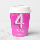 Modern Pink Glitter Balloon 4th Birthday Party  紙コップ (裏面)