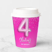 Modern Pink Glitter Balloon 4th Birthday Party  紙コップ (正面)