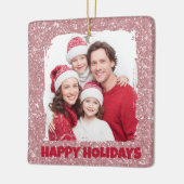 Modern Pink Glitter Photo | Christmas Ornament セラミックオーナメント (左)