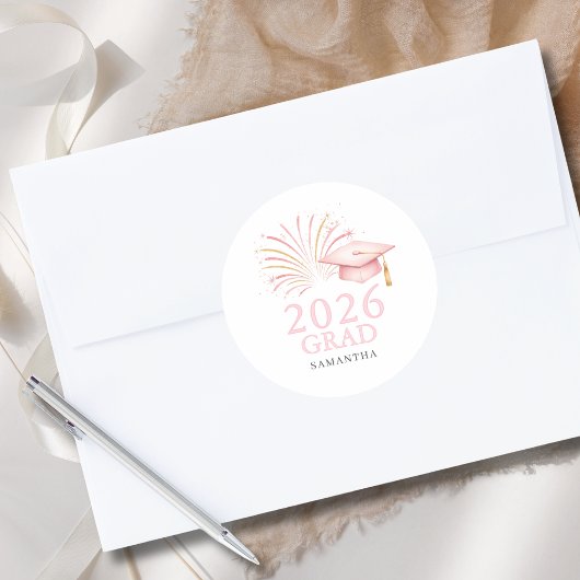 Modern Pink Gold 2026 Grad ラウンドシール
