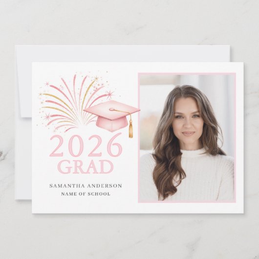 Modern Pink Gold 2026 Grad  案内状 (正面)