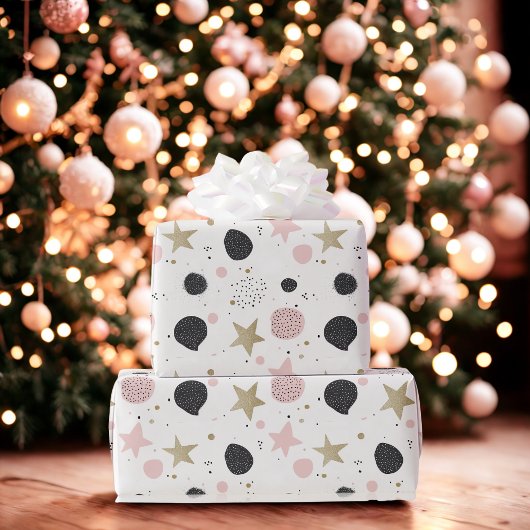 Modern Pink Gold Abstract Christmas Wrapping Paper ラッピングペーパー