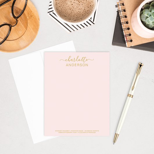 Modern Pink Gold Custom Calligraphy Name Business ノートカード