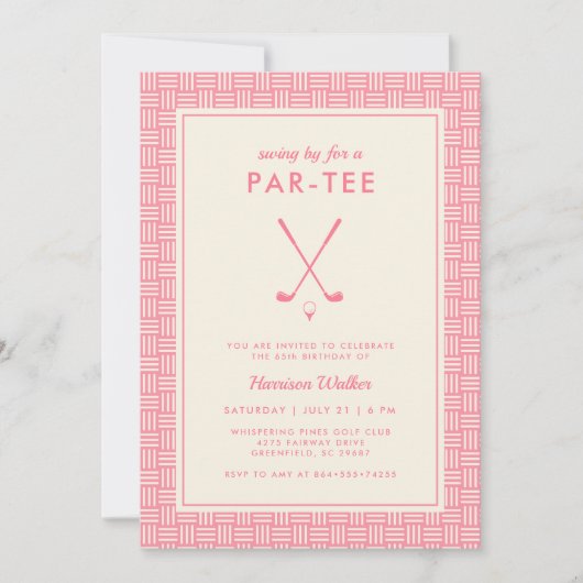 Modern Pink Golf Birthday Party for Her Any Age  招待状 (正面)
