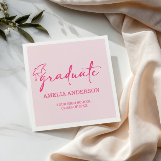 Modern Pink Graduation Class of 2026 スタンダードカクテルナプキン
