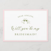 Modern Pink & Green Bridesmaid Proposal Card 招待状 (正面)