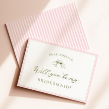 Modern Pink & Green Bridesmaid Proposal Card