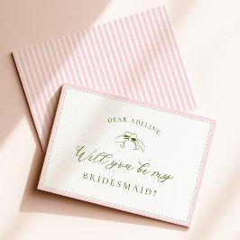 Modern Pink & Green Bridesmaid Proposal Card 招待状