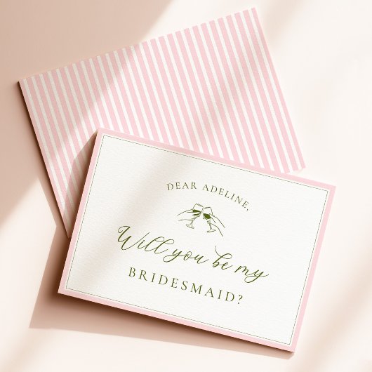 Modern Pink & Green Bridesmaid Proposal Card 招待状