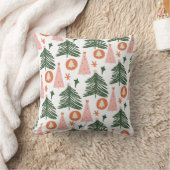Modern Pink Green Christmas Tree Pattern Holiday クッション (ブランケット)