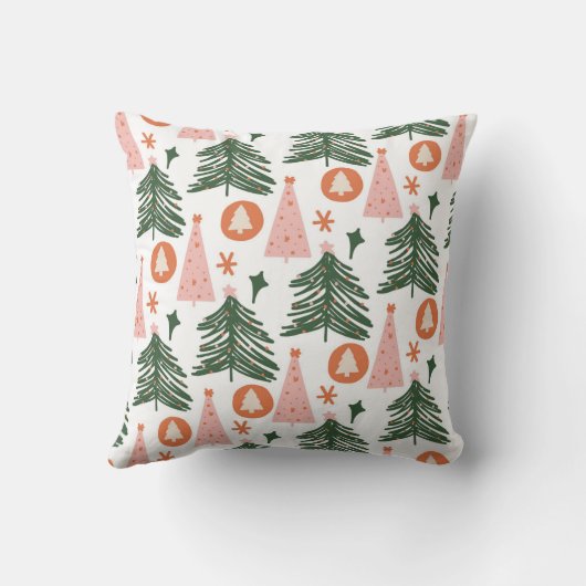 Modern Pink Green Christmas Tree Pattern Holiday クッション (裏面)
